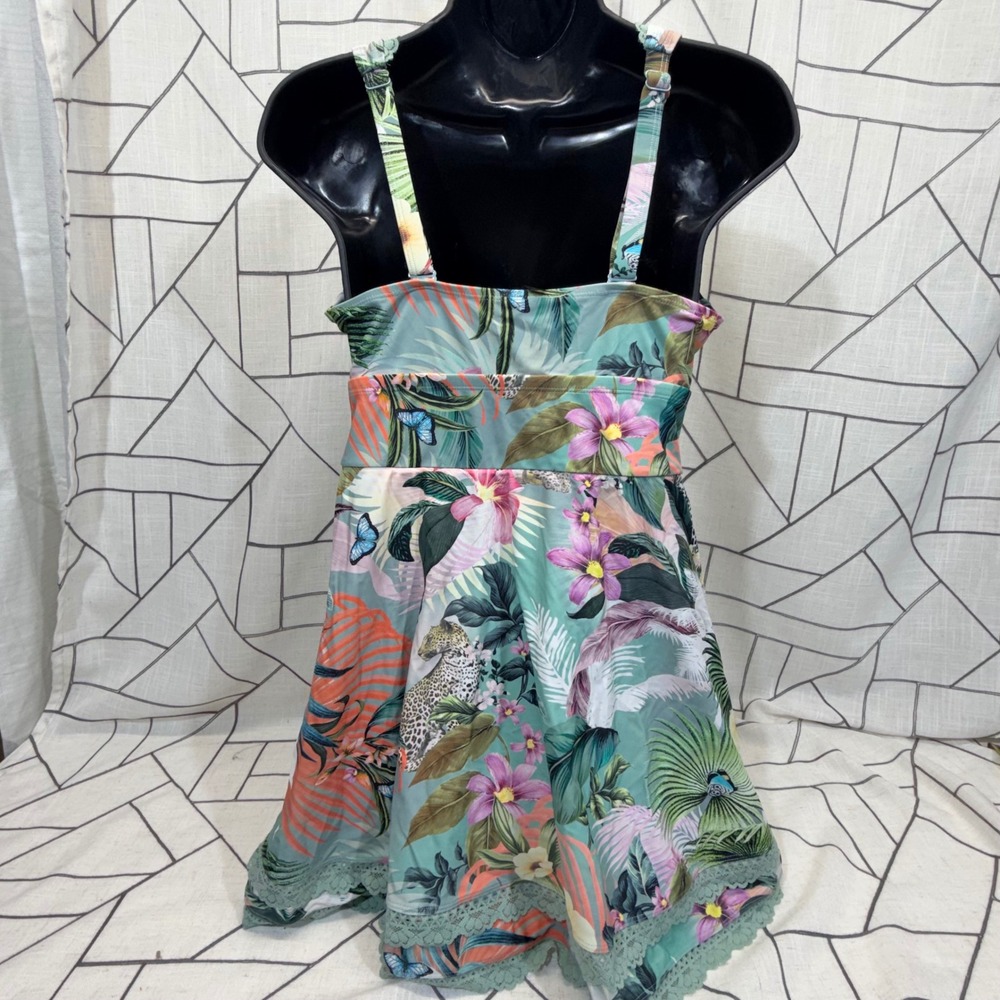 Torrid Swim Dress Size 0 Multicolor Tropical Leopard Lace Trim Swim Top - Picture 2 of 8